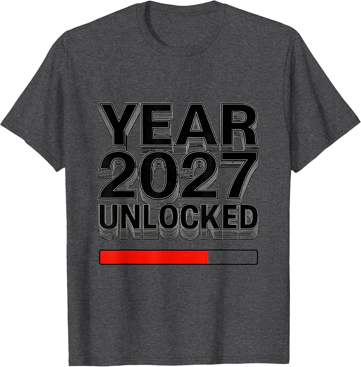 Year 2027 Unlocked Minimalist Gamer New Year Quest Humor T-Shirt - Dark Heather Grey