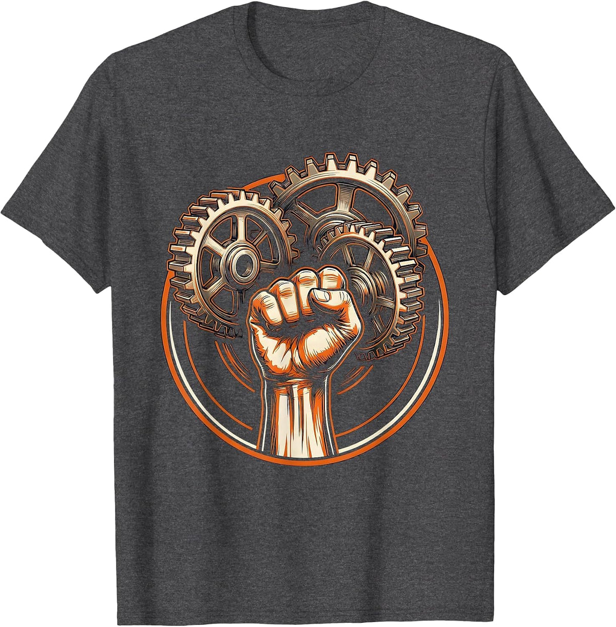 Mechanic Fist Punch Through Gear Cluster T-Shirt - Dark Heather Grey