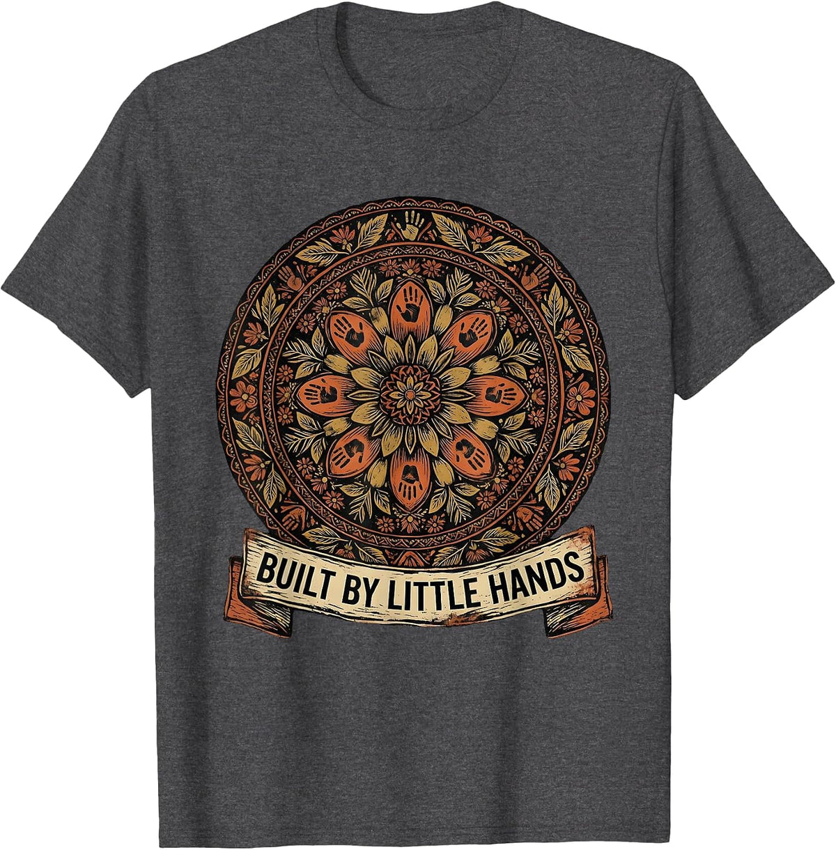 Built by Little Hands Elementary Teacher Design T-Shirt - Dark Heather Grey