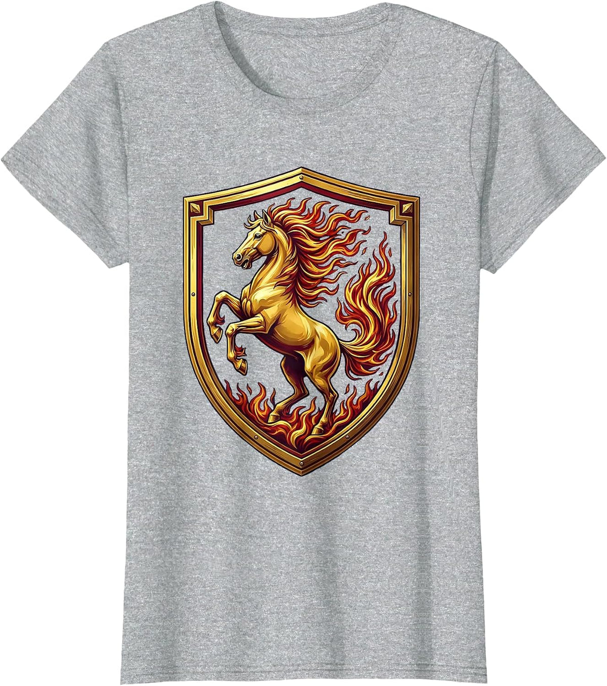 Flaming Galloping Horse With Fire Mane Art T-Shirt - Heather Grey