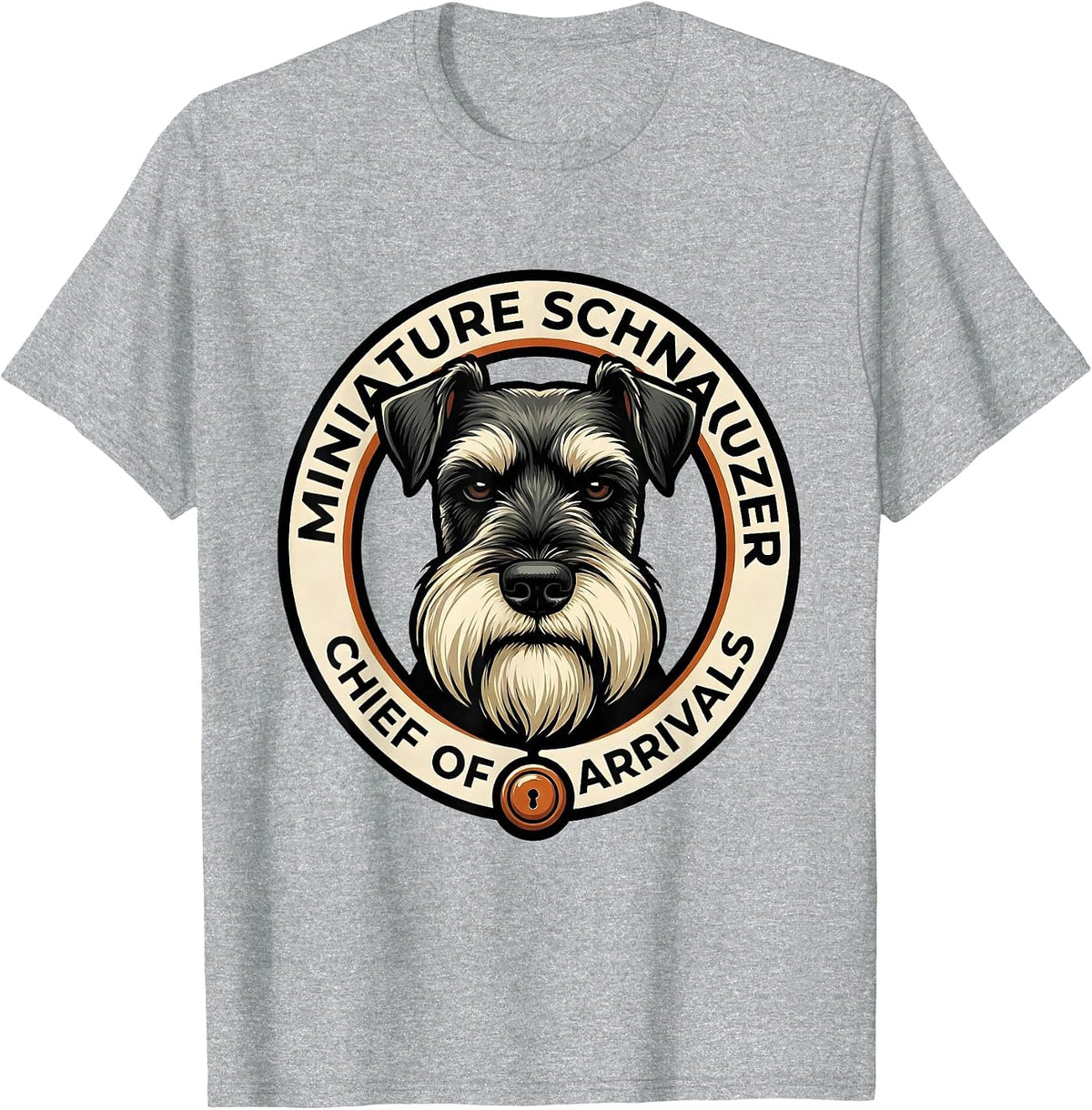 Men's Miniature Schnauzer Chief Of Arrivals Mascot Logo Dog Owner T-Shirt - Heather Grey