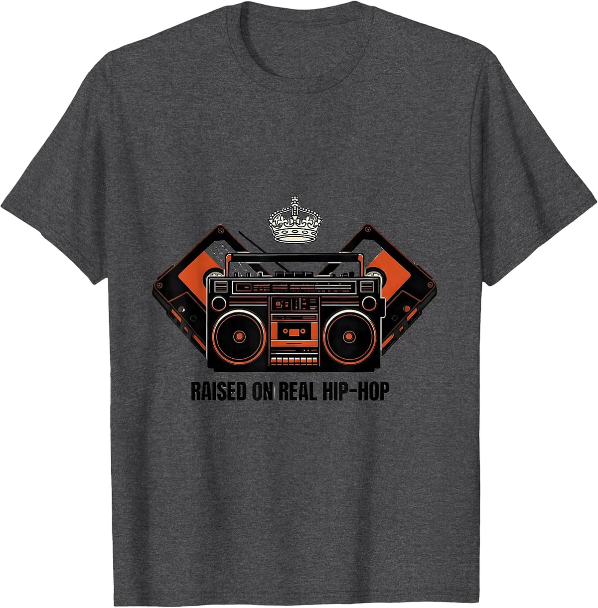 Raised On Real Hip-Hop Vintage Retro OG Rap Music Lover T-Shirt - Dark Heather Grey