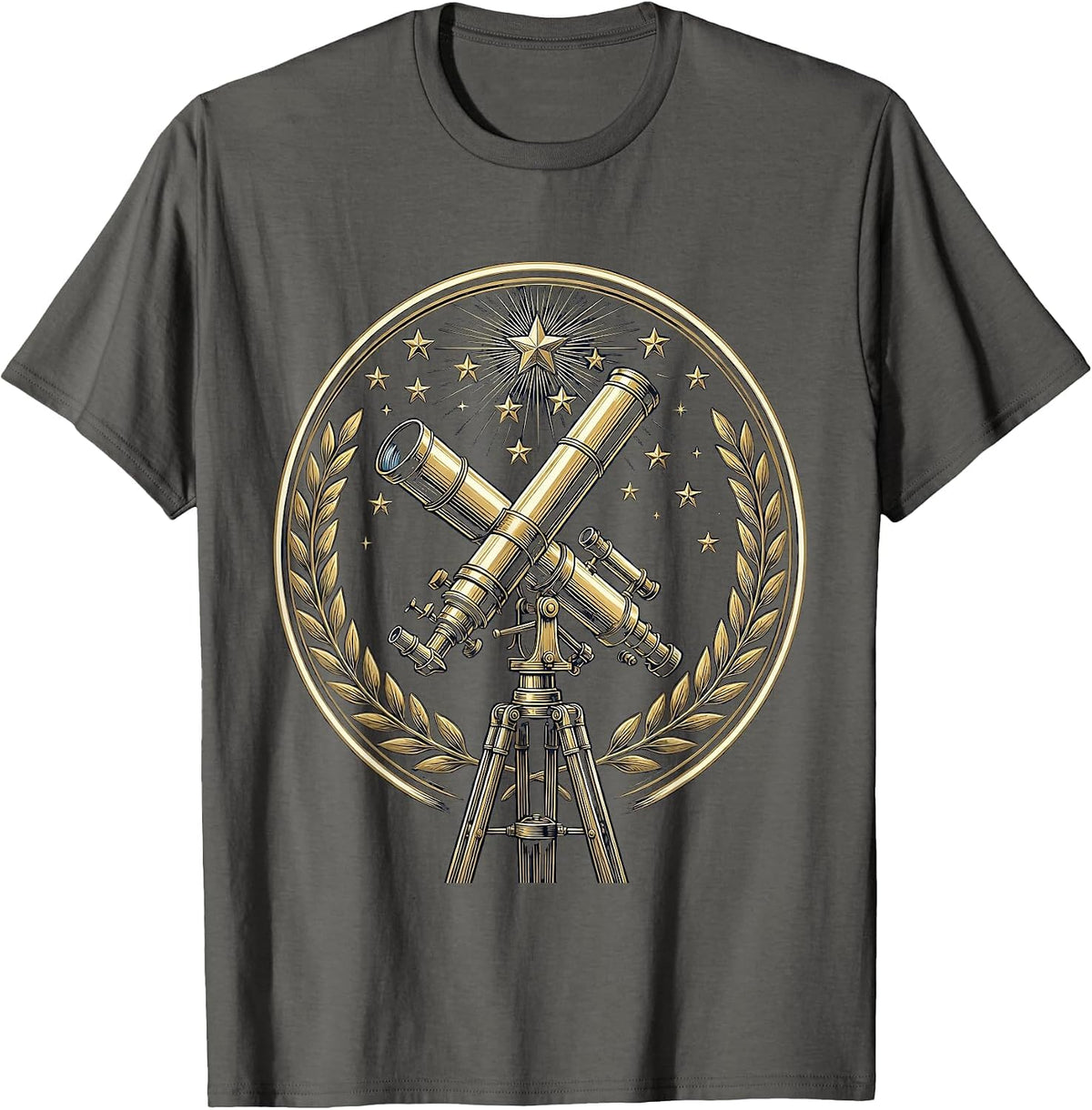 Telescope Night Sky Stargazing College Graphic T-Shirt - Asphalt Grey