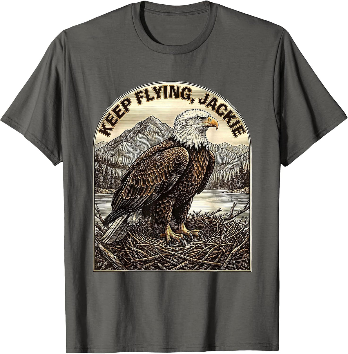 Men's Keep Flying Jackie Vintage Bald Eagle Memorial Tribute T-Shirt - Asphalt Grey