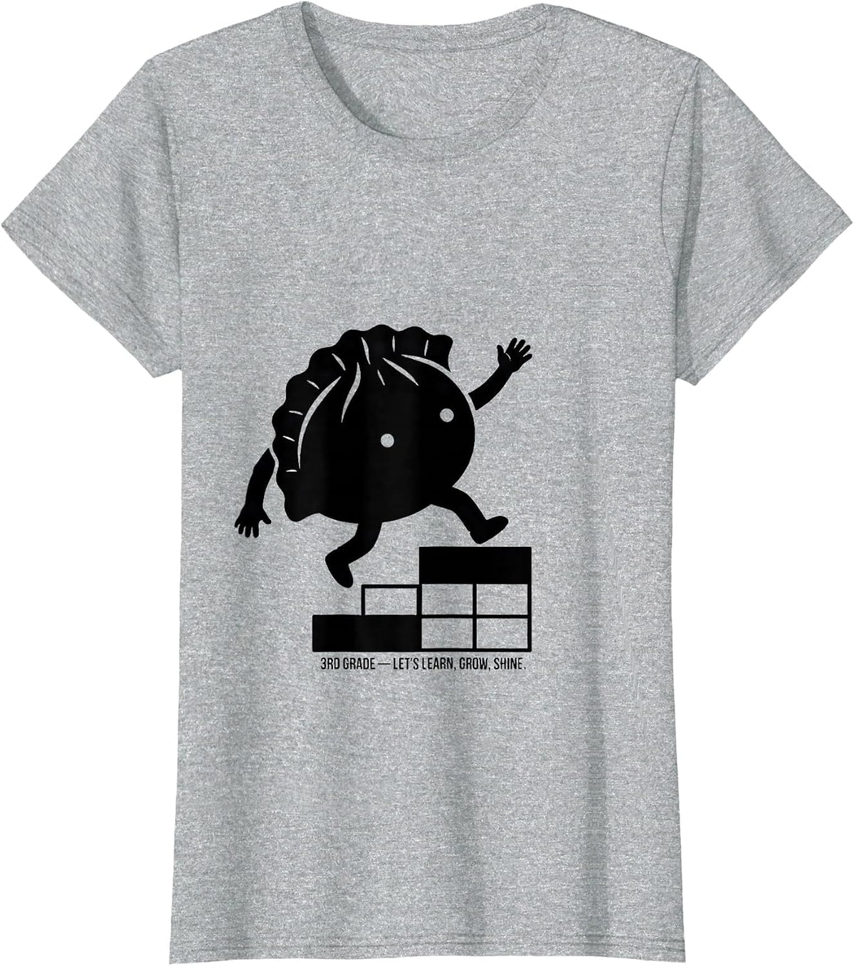 3rd Grade Let's Learn Grow Shine Cute Dumpling Back T-Shirt - Heather Grey