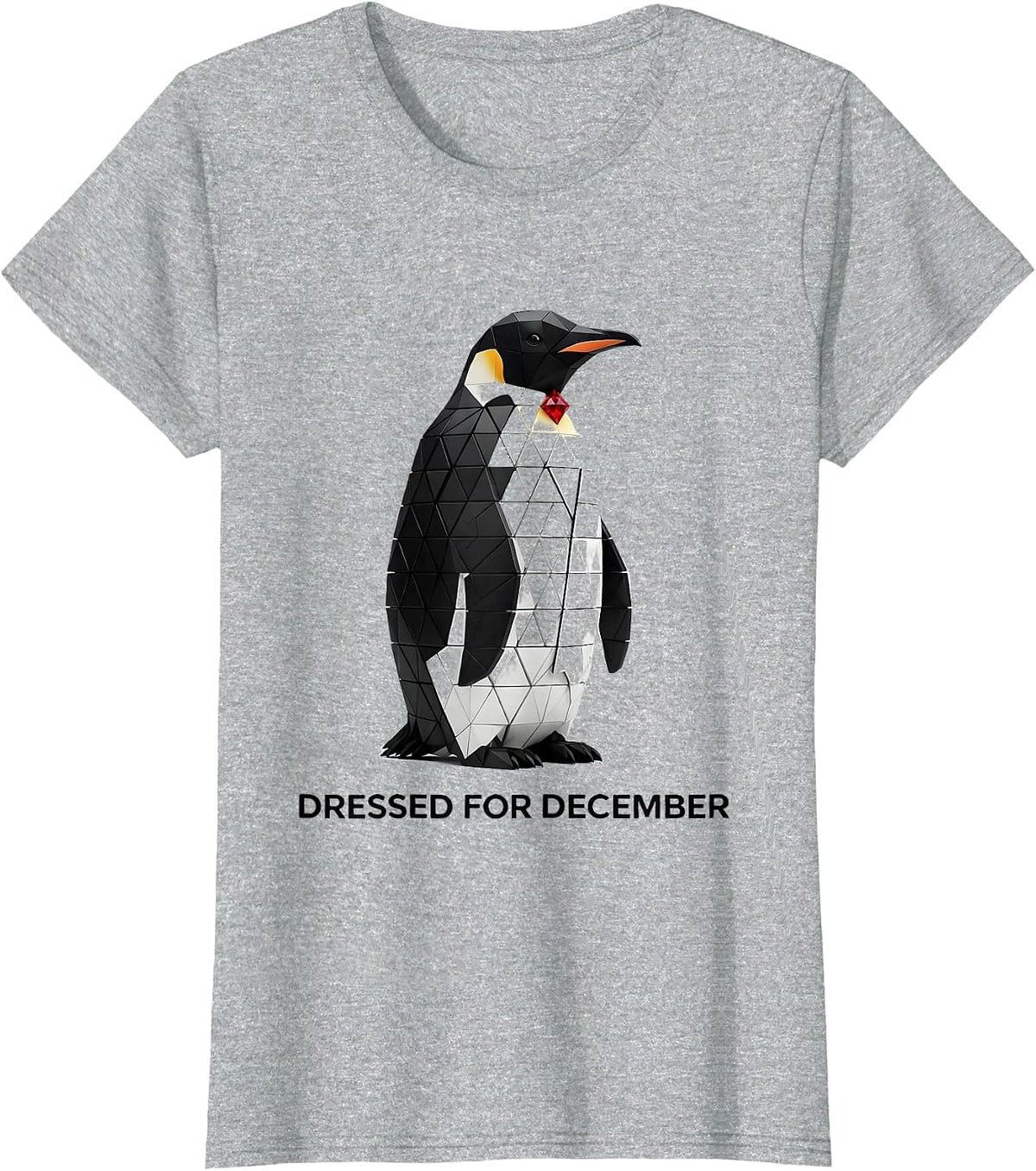 Dressed For December Geometric Penguin Lover Christmas T-Shirt - Heather Grey