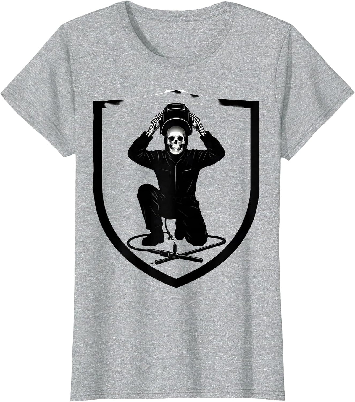 Women's Skeletal Welder Silhouette Tradesman Humor Gift T-Shirt - Heather Grey
