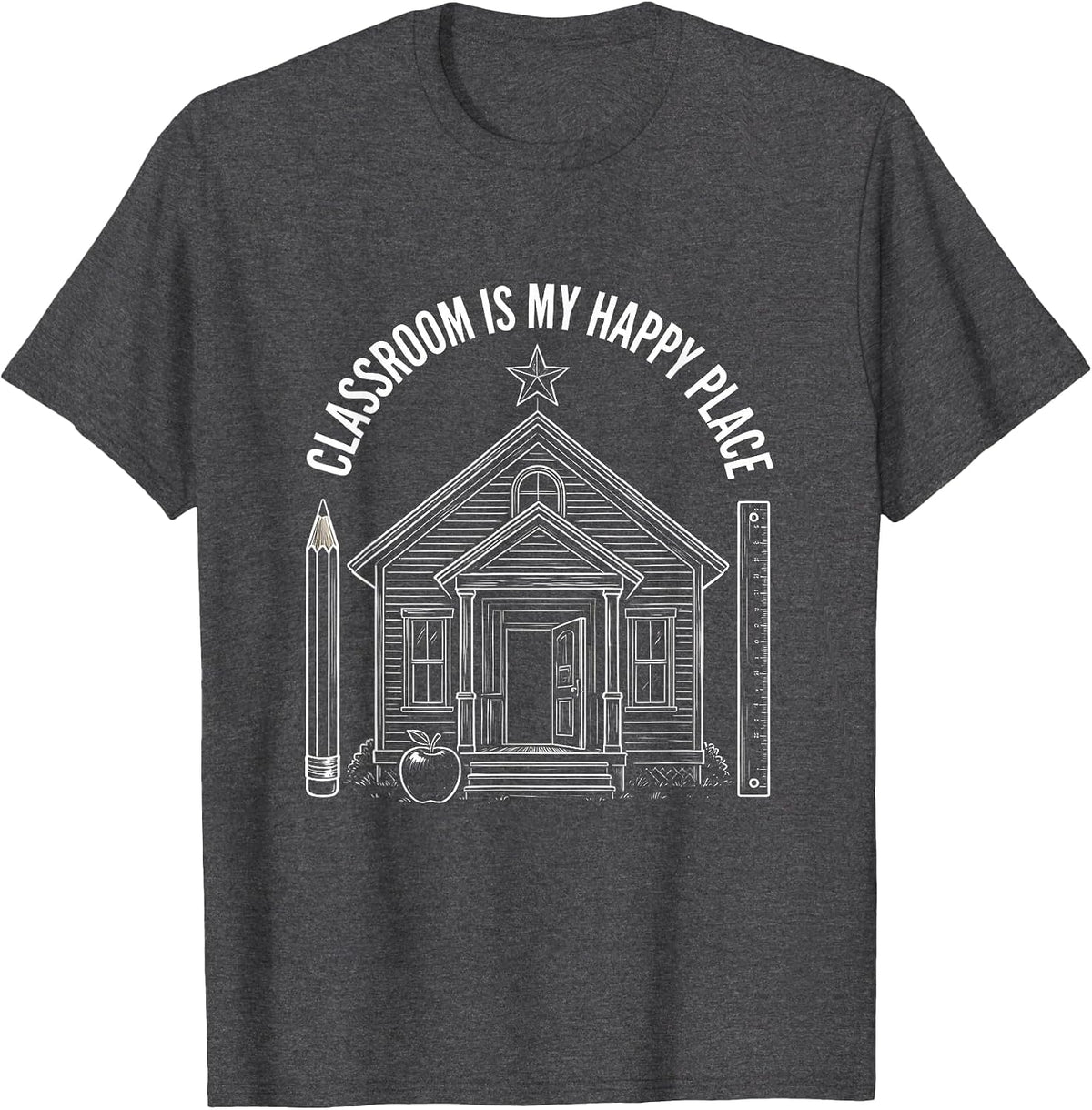 Classroom Is My Happy Place Elementary Teacher T-Shirt - Dark Heather Grey