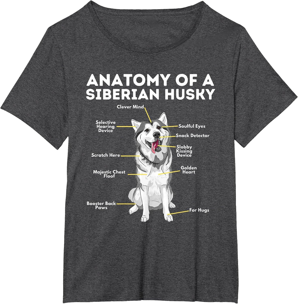 Anatomy of A Siberian Husky - Funny Sibe Owner Dog Lover T-Shirt - Dark Heather Grey