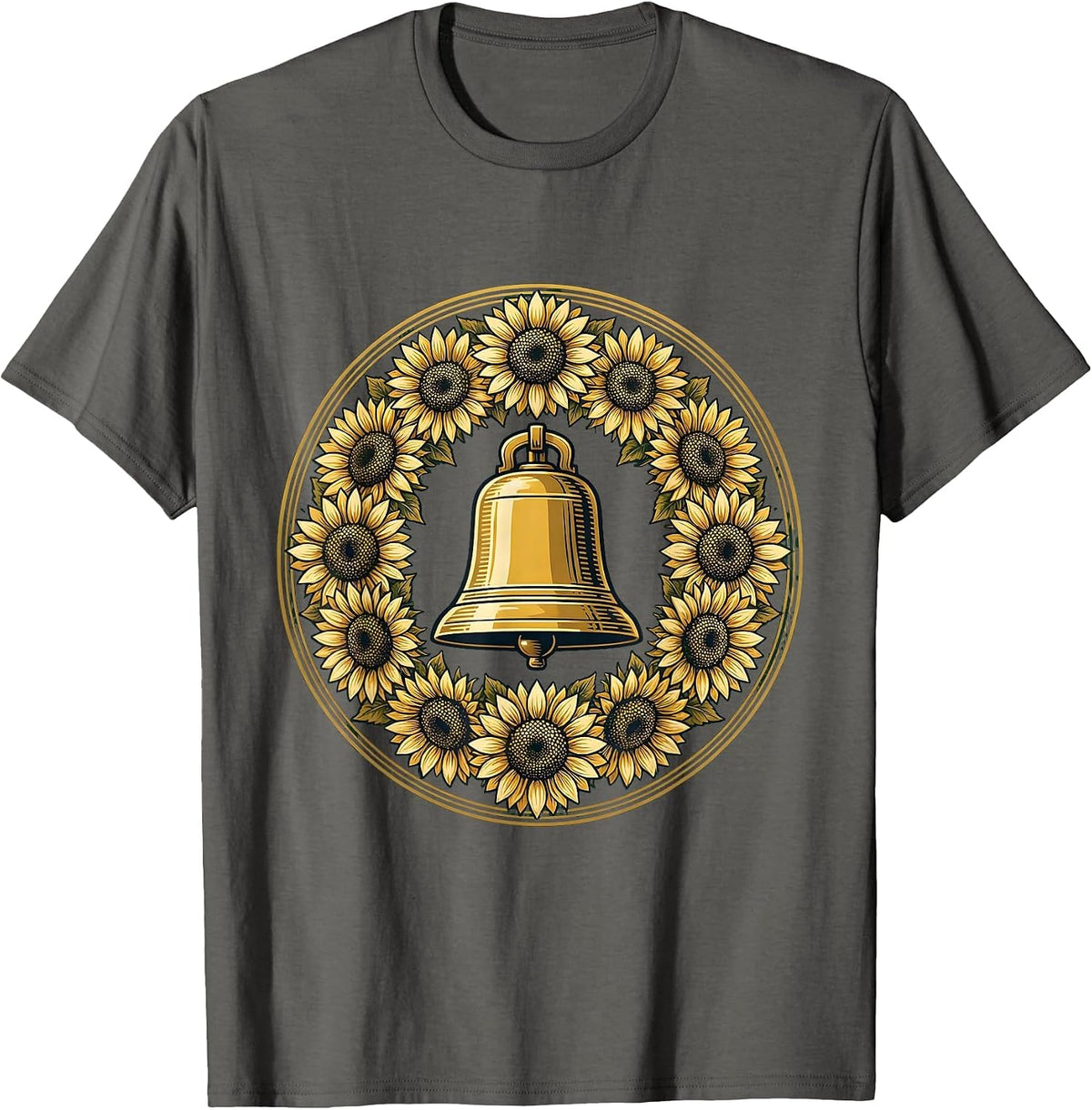 Elementary Teacher School Bell Sunflower Design T-Shirt - Asphalt Grey