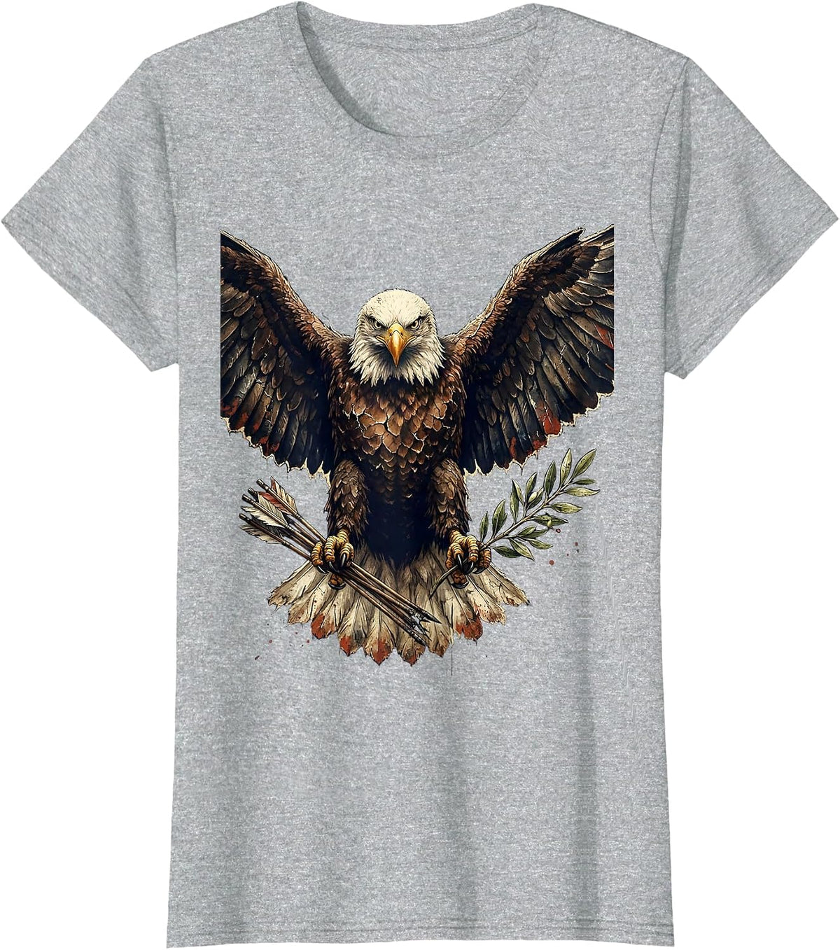 Women's Bald Eagle Arrows and Olive Branch Patriotic T-Shirt - Heather Grey