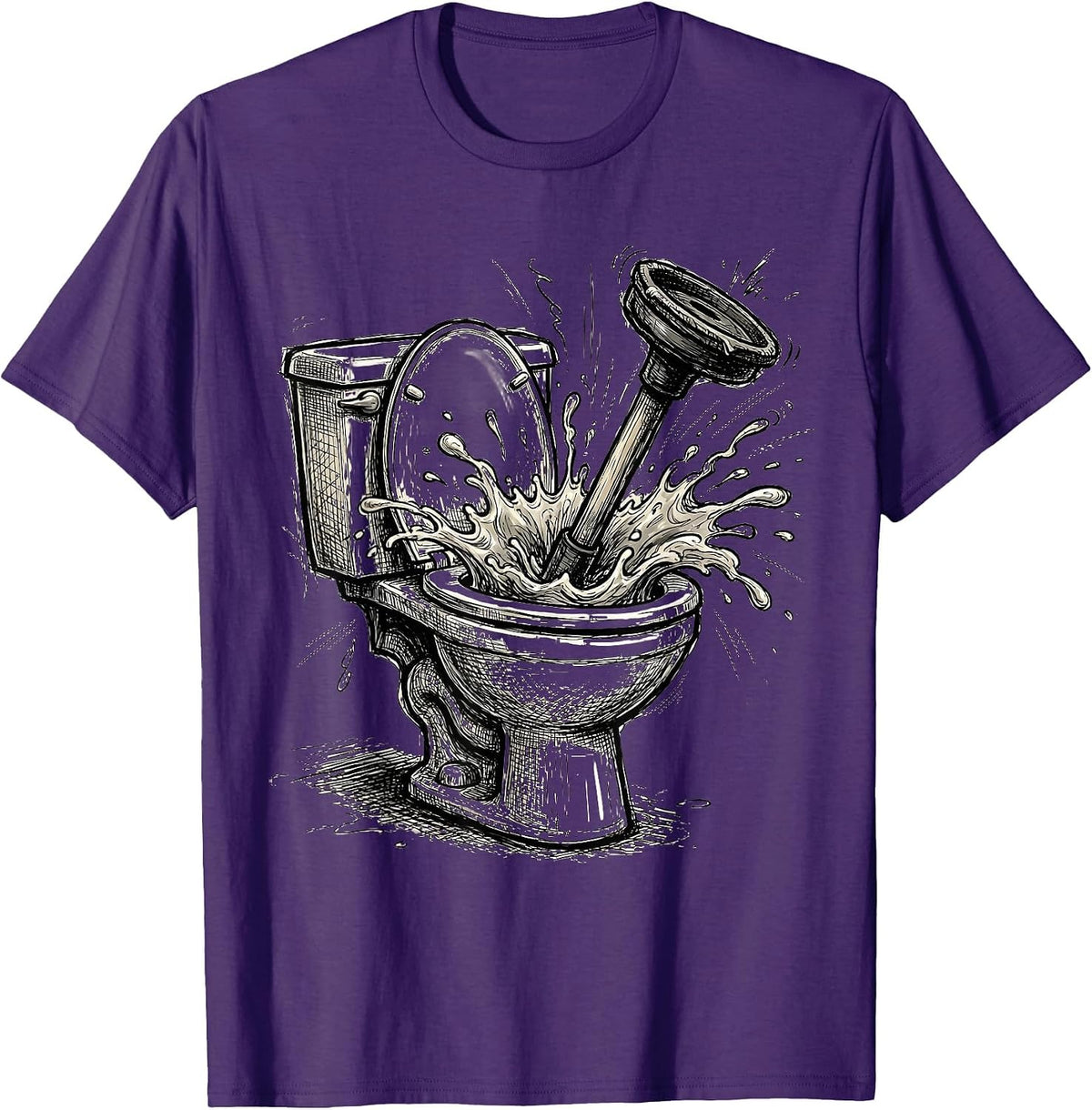Overflowing Toilet Plunger Stuck Funny Graphic T-Shirt - Purple