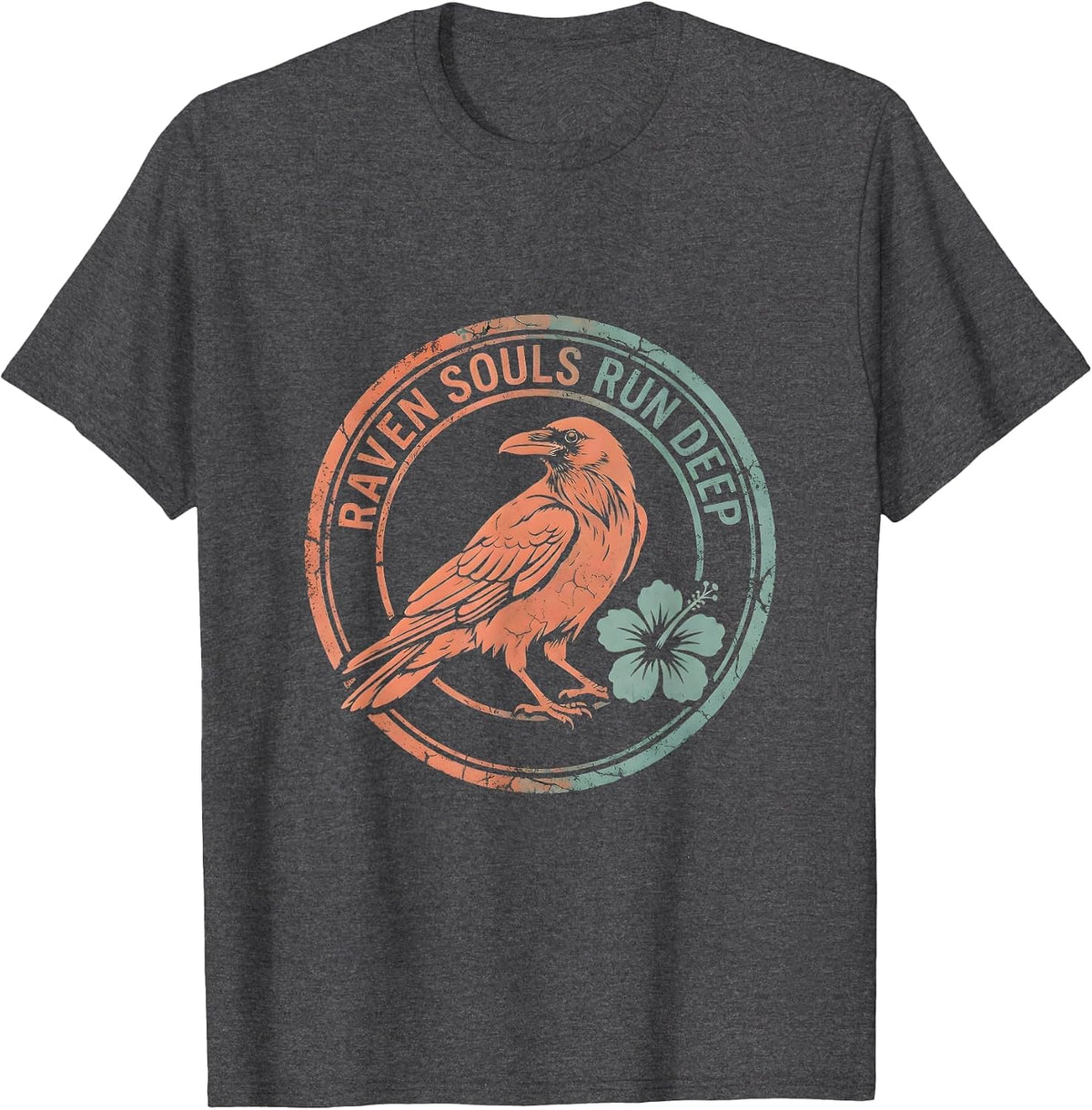 Men's Raven Souls Run Deep Mystic Bird Design T-Shirt - Dark Heather Grey
