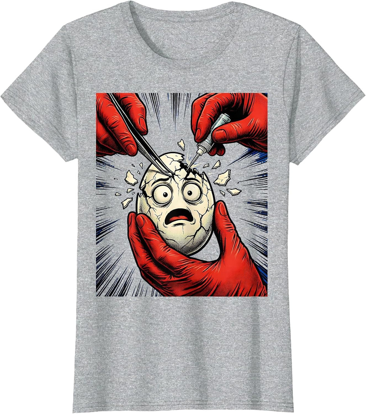 Humpty Dumpty Surgeon Gluing Eggshell Together T-Shirt - Heather Grey