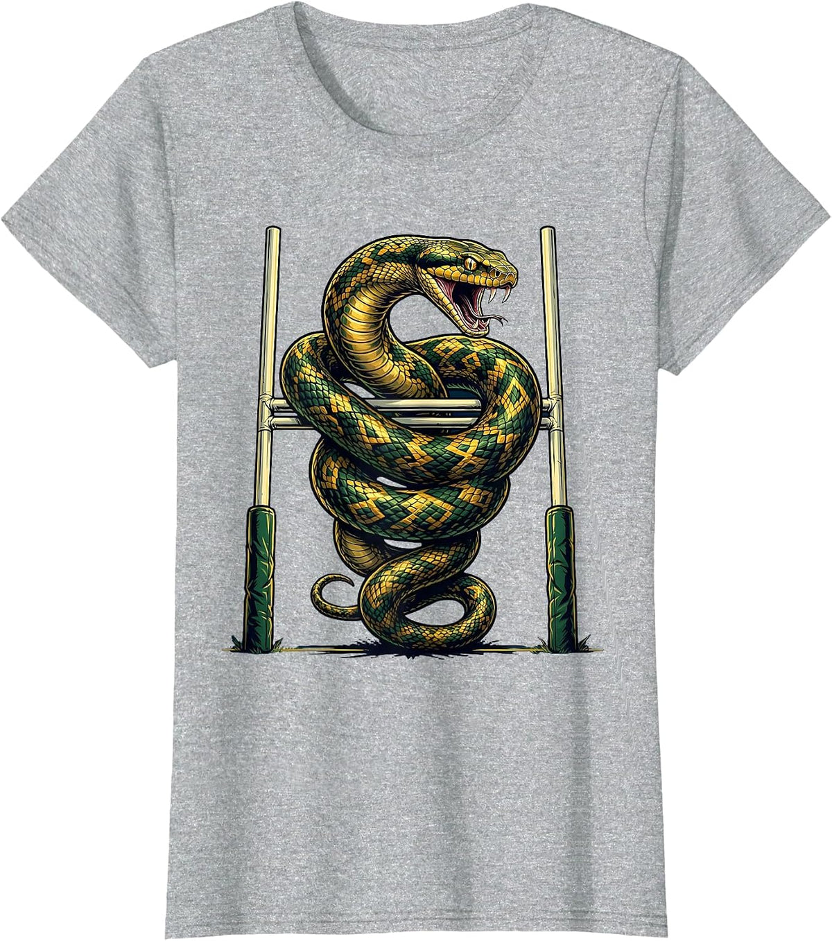 Serpent Coiled Around Rugby Goalposts T-Shirt - Heather Grey