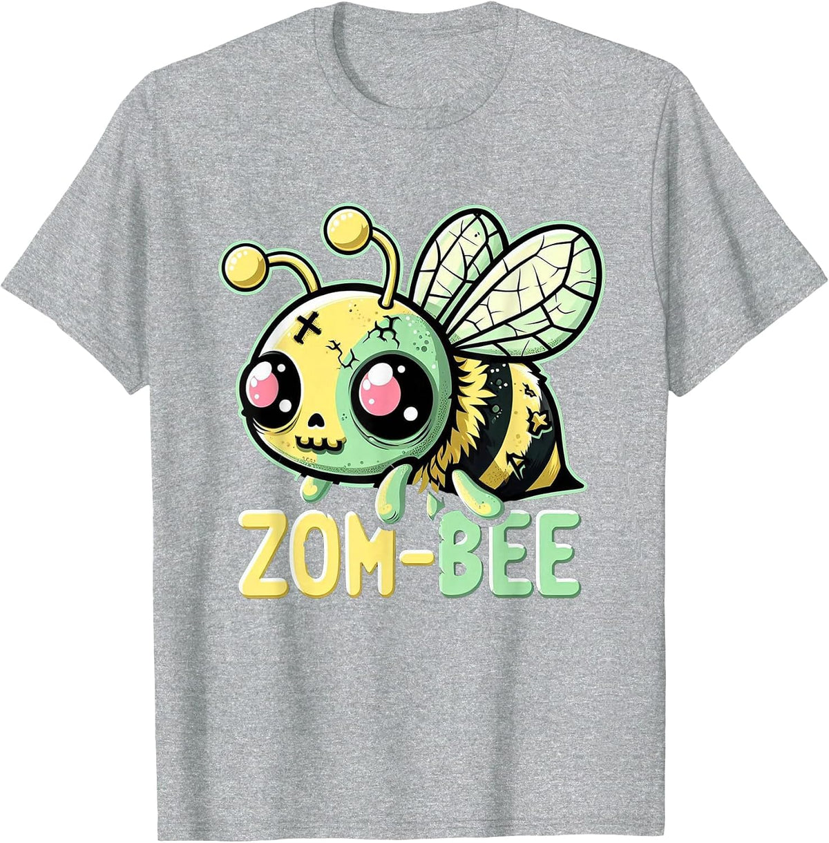 Zom-Bee Adorably Creepy Zombie Bee Cartoon Halloween T-Shirt - Heather Grey