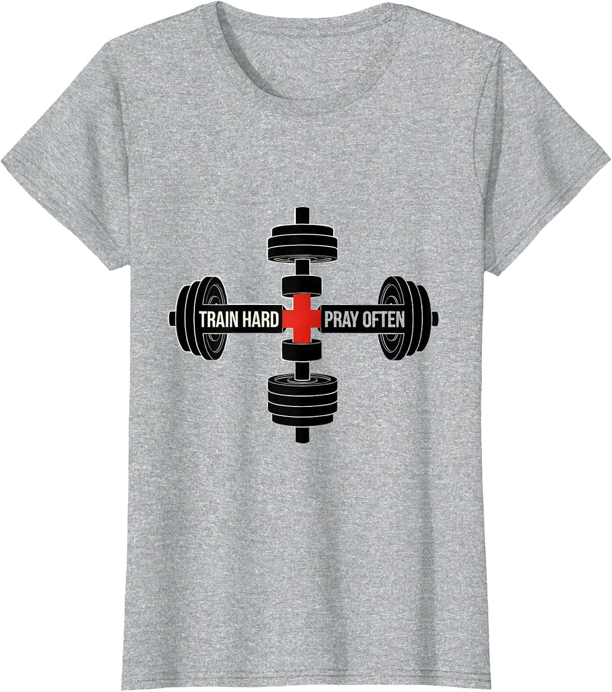 Women's Train Hard Pray Often Geometric Faith Fitness Gym Motivation T-Shirt - Heather Grey