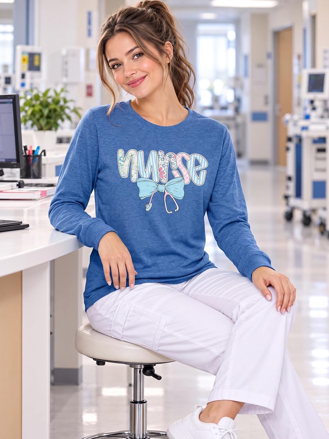 SFHFY Nurse Shirts Women: Nurse Life T-Shirt Casual Heartbeat Graphic Tee - size chart