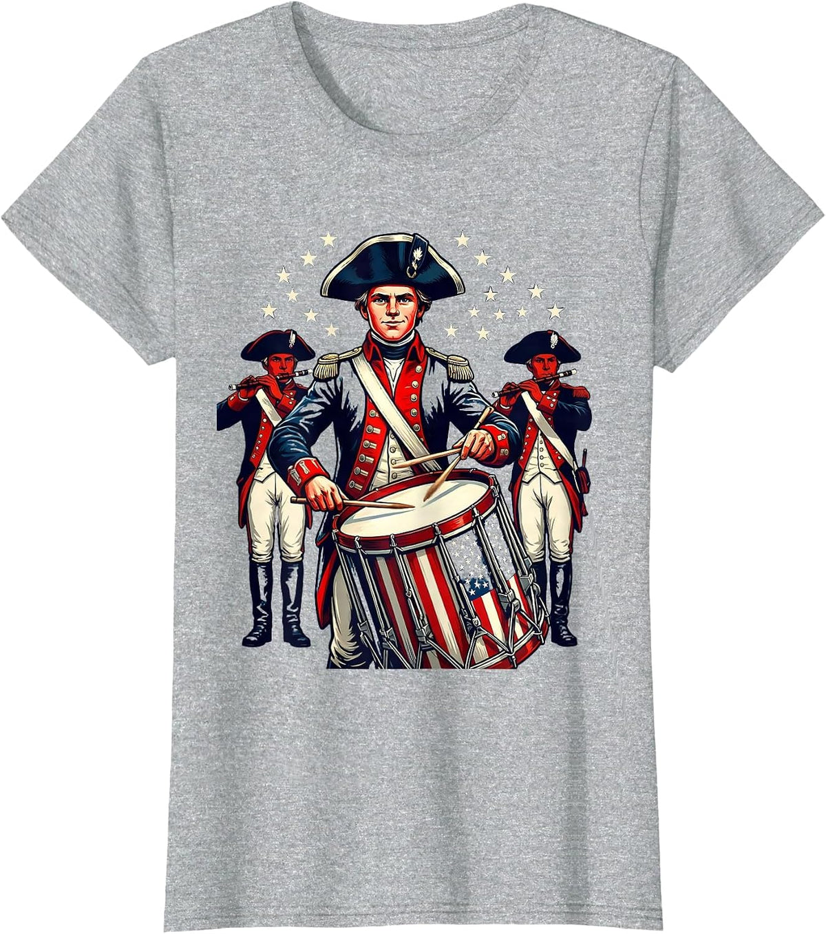 Boys Patriotic Colonial Drum and Fife Player T-Shirt - Heather Grey