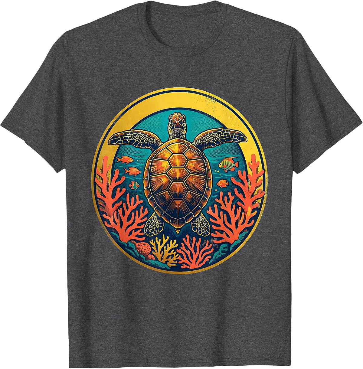 Men's Giant Sea Turtle Coral Reef Brazil Ocean Art T-Shirt - Dark Heather Grey