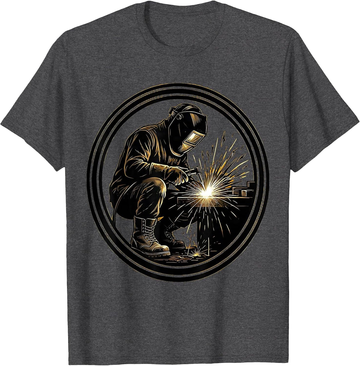 Welder Sparks Steel-Toed Boots Graphic Design T-Shirt - Dark Heather Grey
