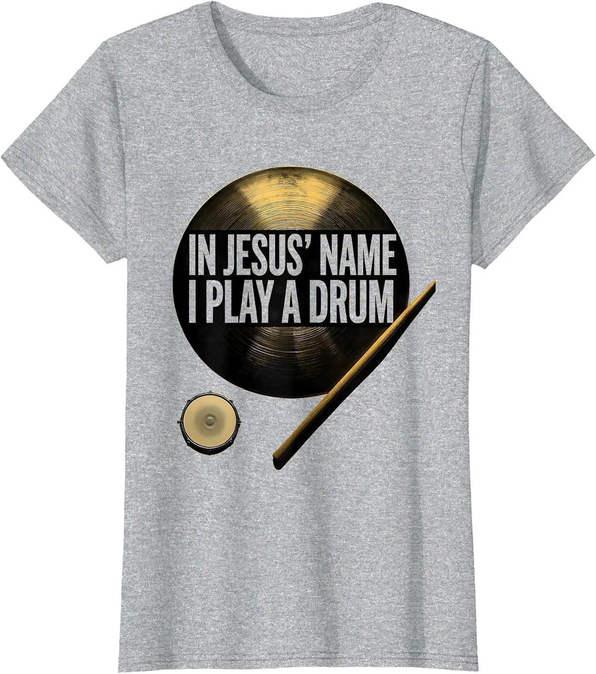 In Jesus Name I Play A Drum Minimalist Christian Drummer T-Shirt - Heather Grey