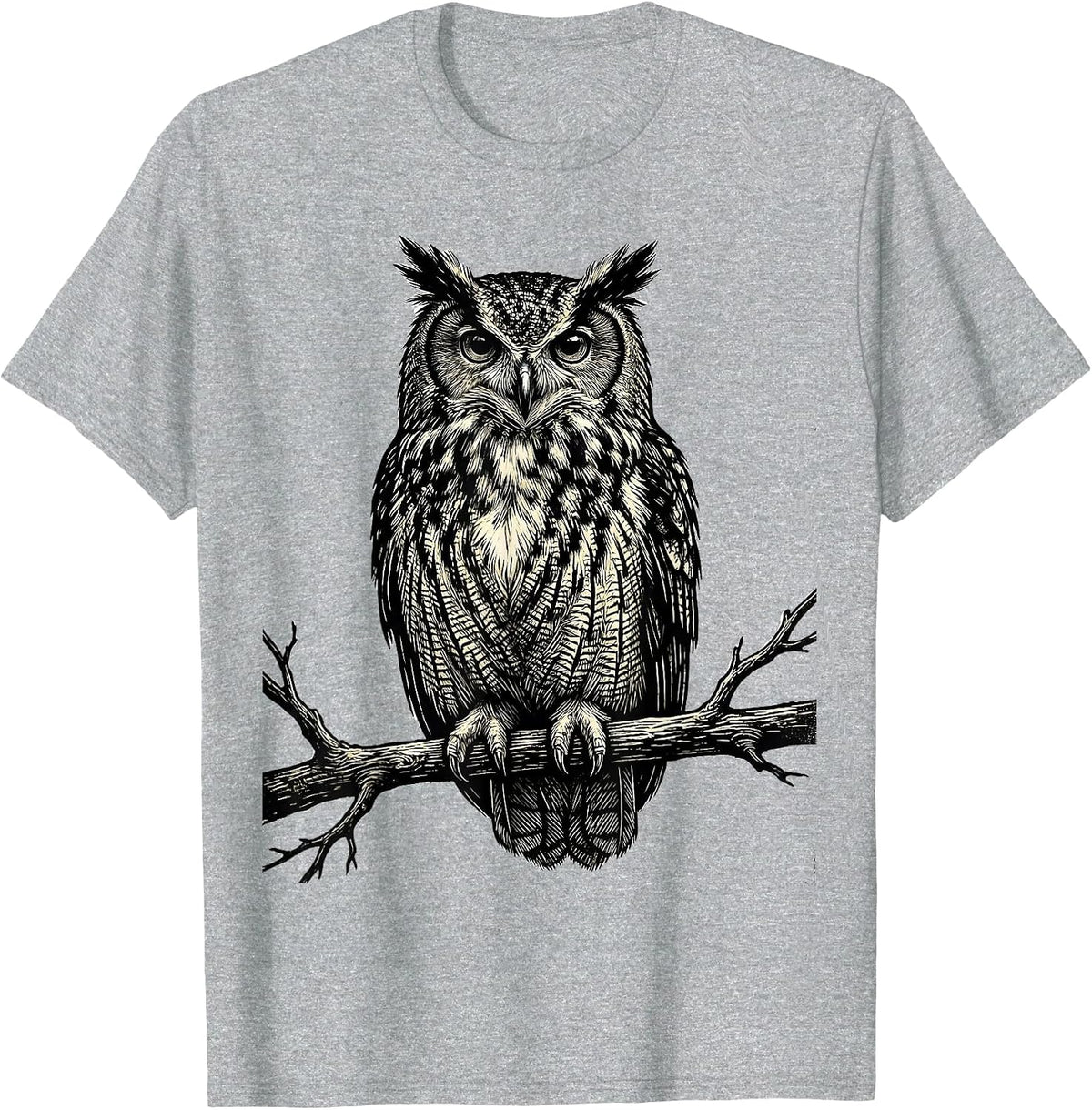 Men's Tall-Perched Owl Bold Relief Nature Lover Humor T-Shirt - Heather Grey