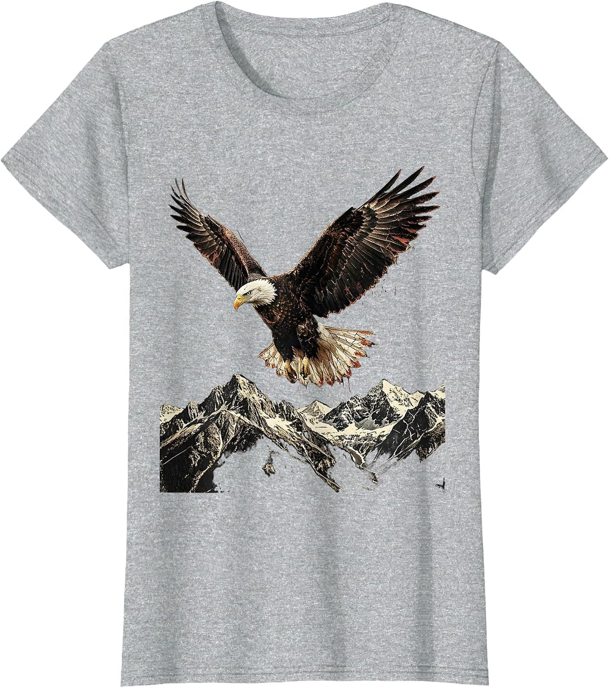 Women's Bald Eagle Soaring Over Mountains USA Design T-Shirt - Heather Grey
