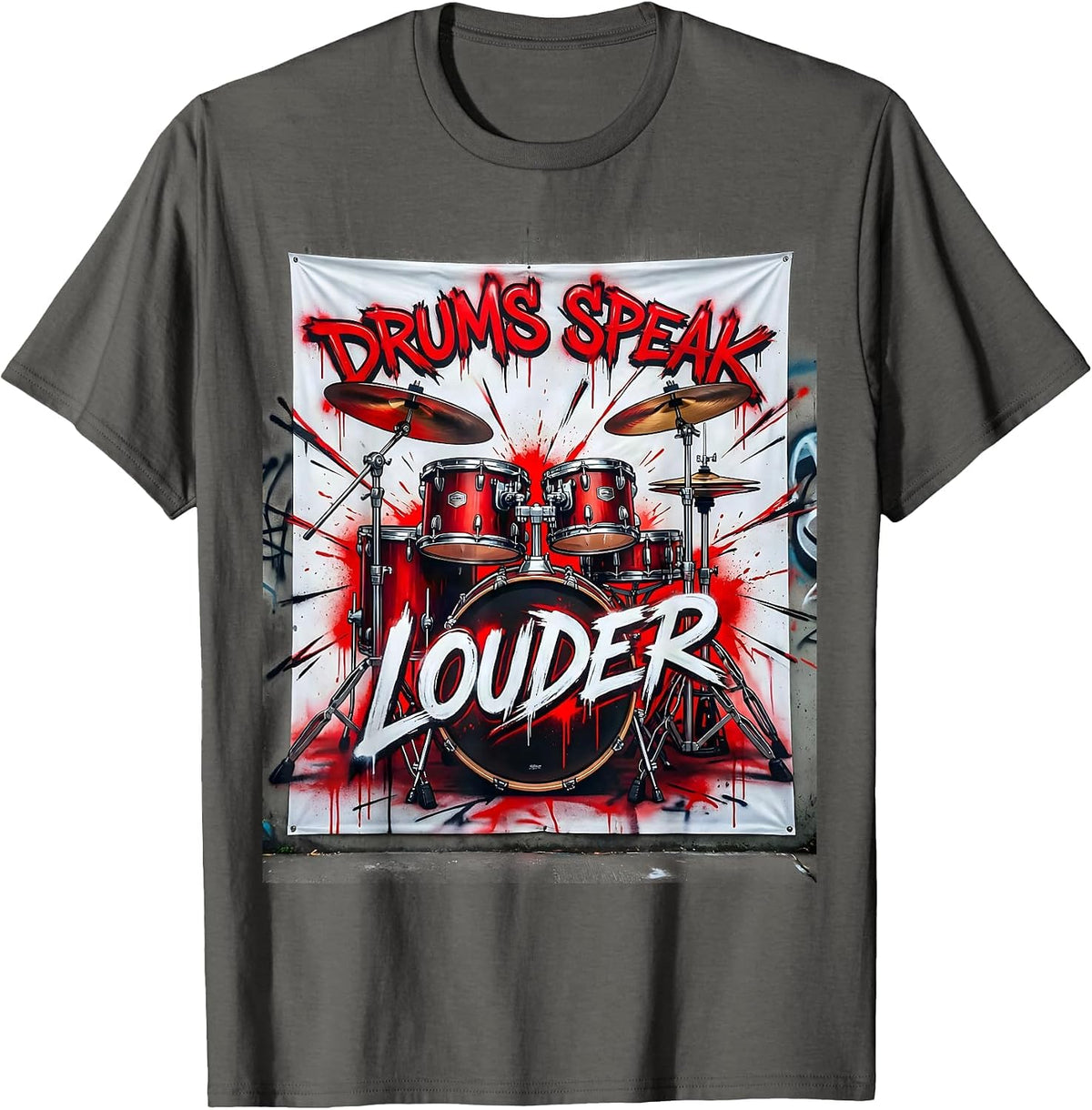 Drums Speak Louder Rock Band Music Design T-Shirt - Asphalt Grey