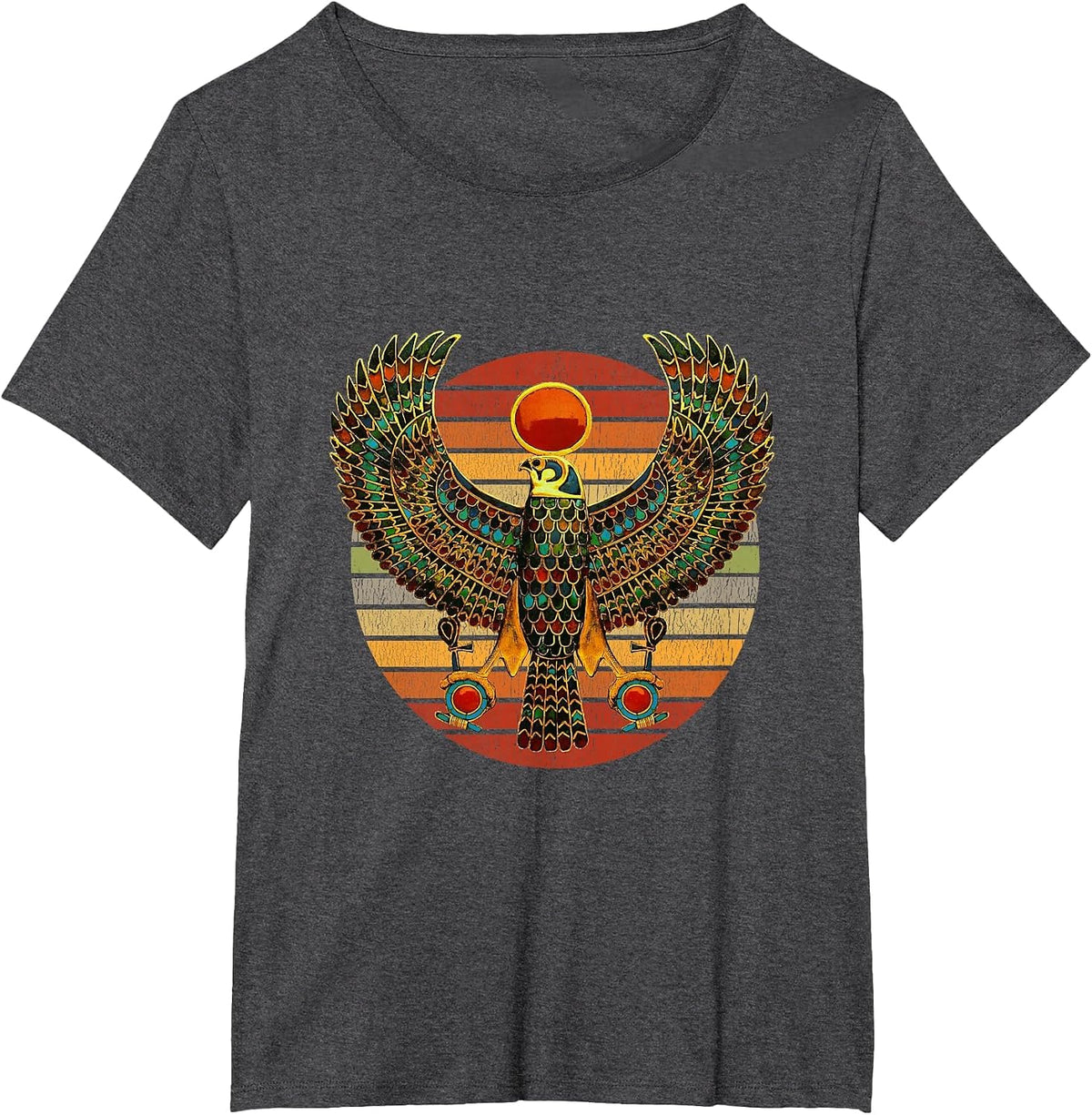 Retro Vintage Horus Ancient Egyptian Falcon Hieroglyph T-Shirt - Dark Heather Grey