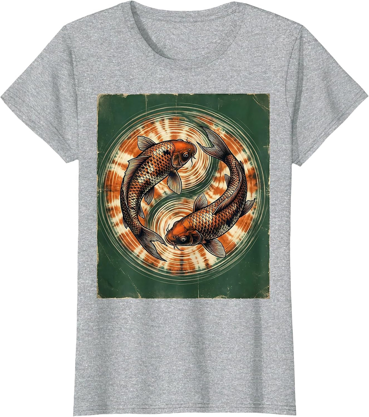 Koi Fish Tie Dye Ripples Graphic Design T-Shirt - Heather Grey
