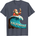 Mele Kalikimaka Vintage Hawaiian Surfing Santa Christmas T-Shirt - Heather Blue
