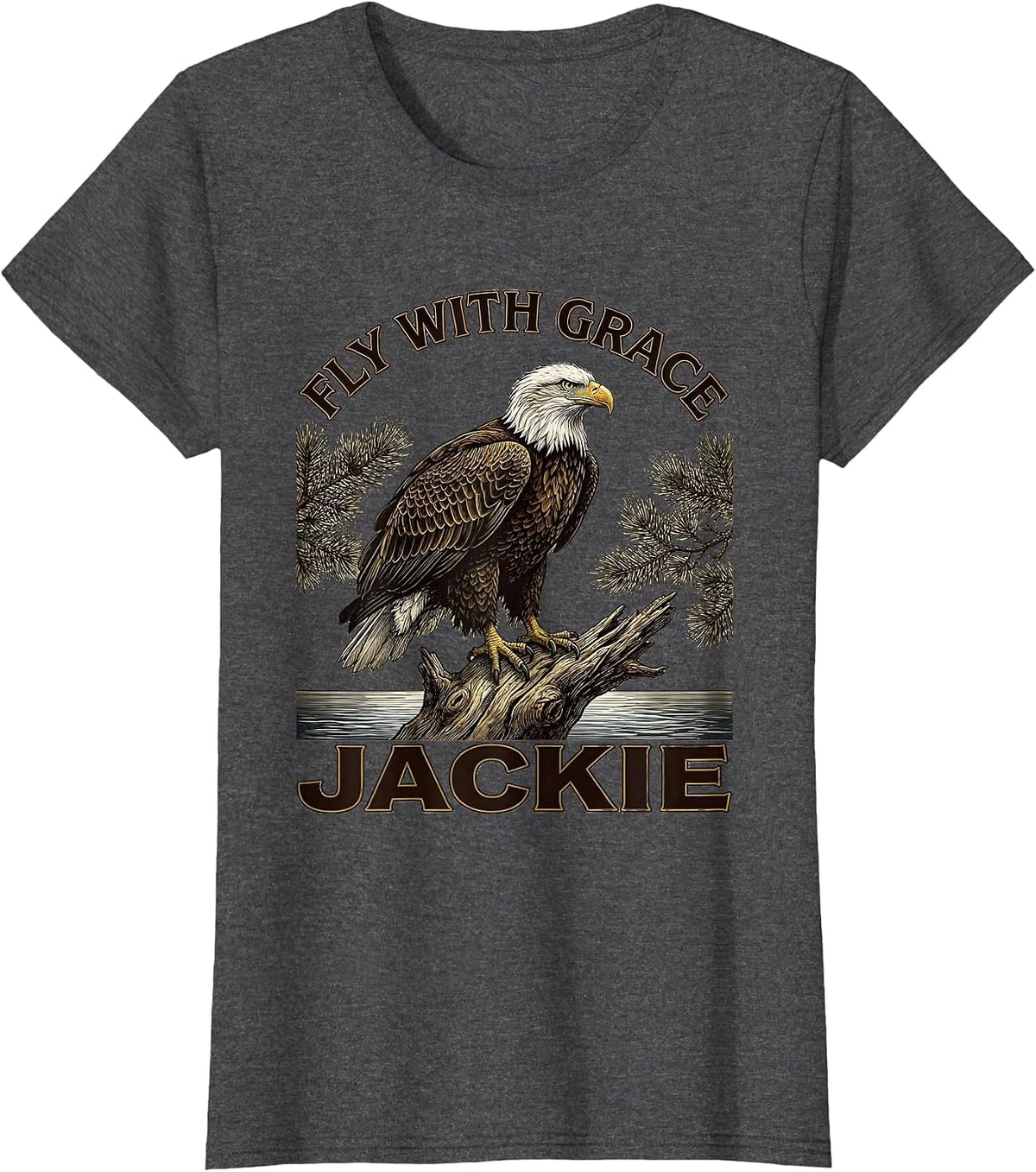 Women's Fly With Grace, Jackie Vintage Bald Eagle Memorial Tribute T-Shirt - Dark Heather Grey
