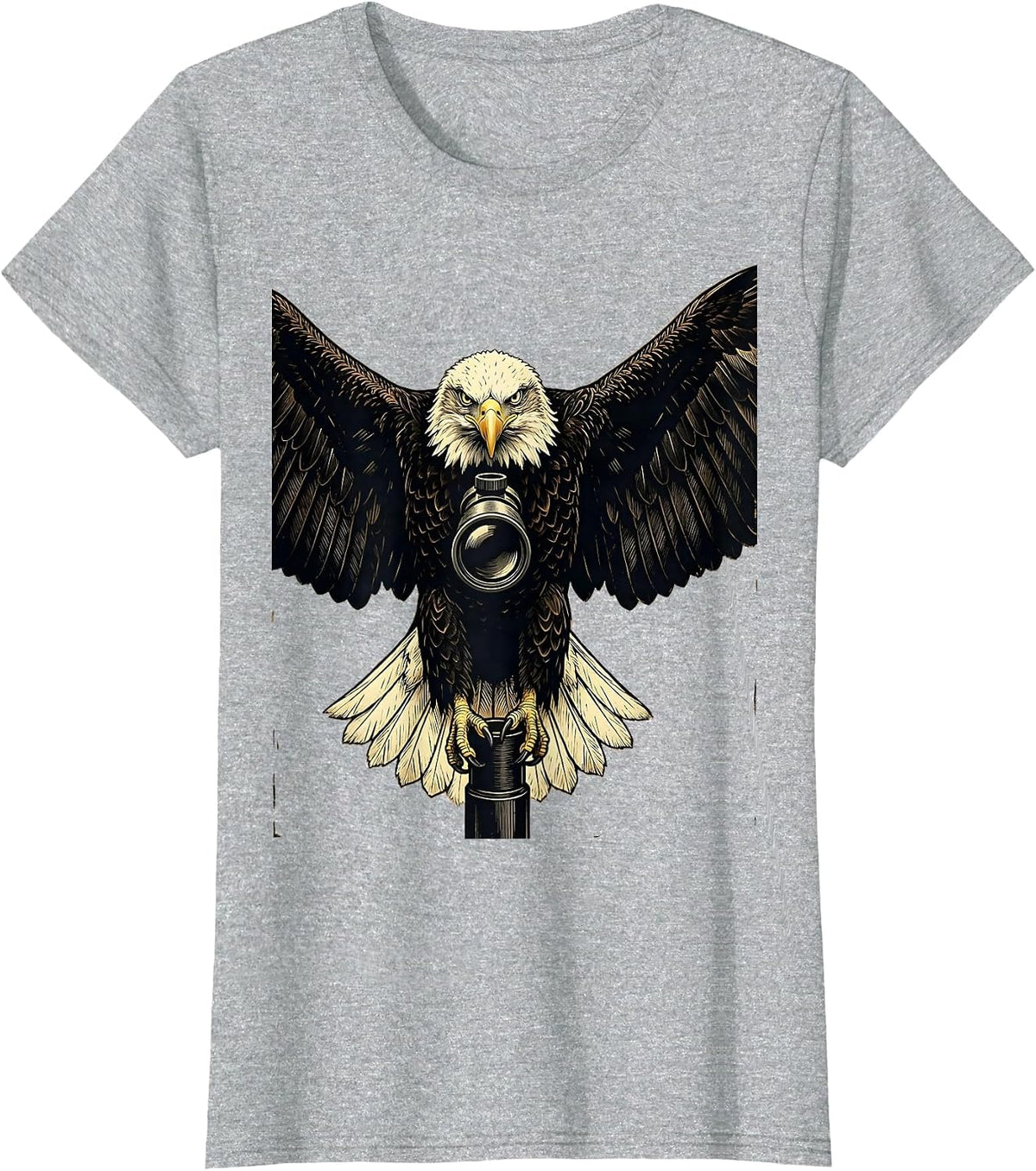 Bald Eagle Rifle Scope Patriotic Graphic T-Shirt - Heather Grey