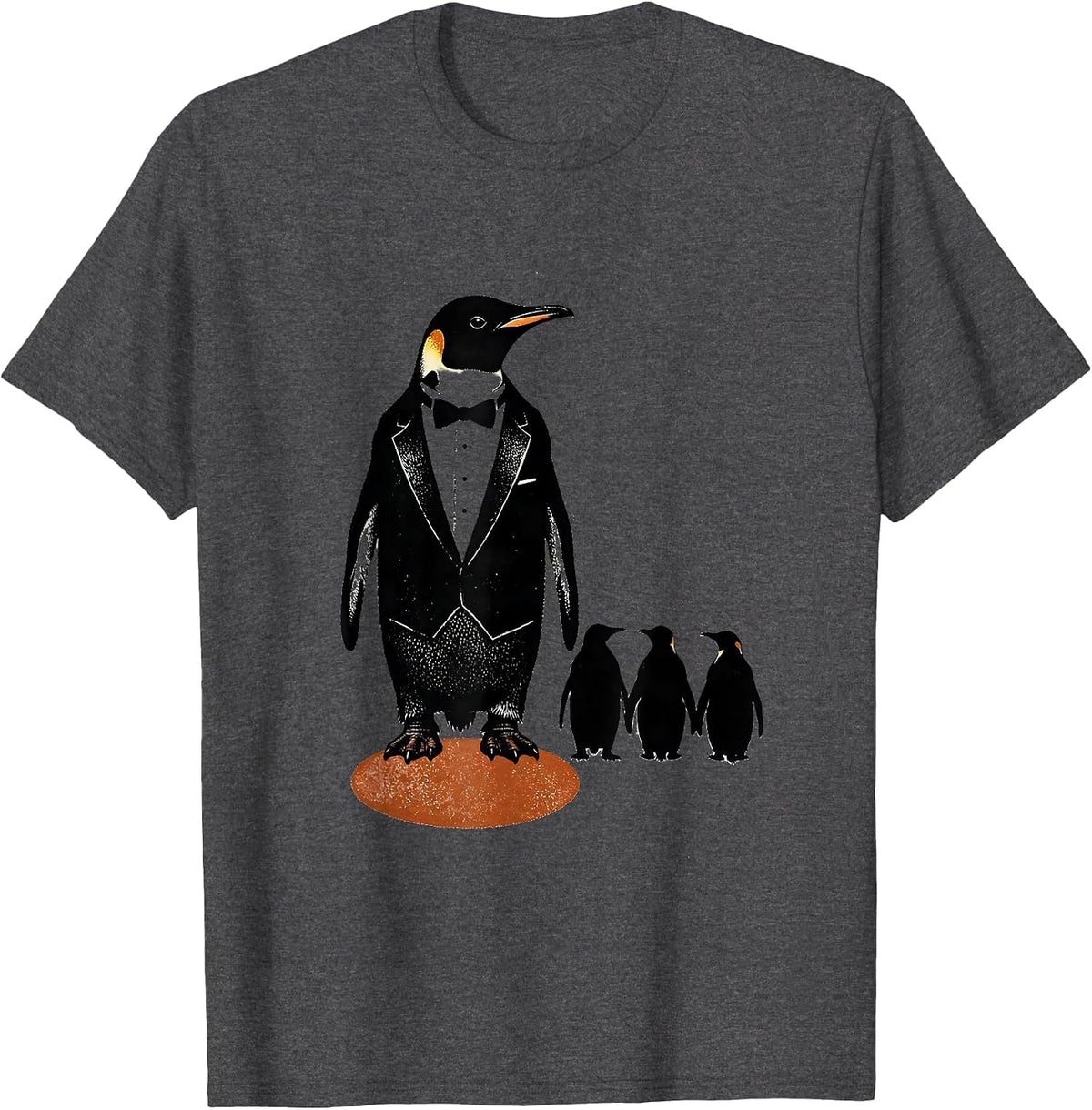 Broad Tuxedo Penguin Rubber Stamp Animal Lover Humor T-Shirt - Dark Heather Grey