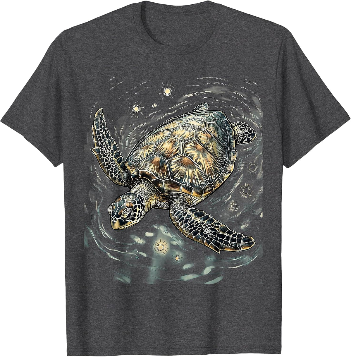 Men's Sea Turtle Sunlit Ocean Glide Graphic Tee T-Shirt - Dark Heather Grey