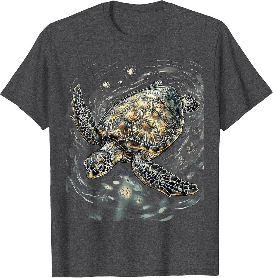Men's Sea Turtle Sunlit Ocean Glide Graphic Tee T-Shirt - Dark Heather Grey