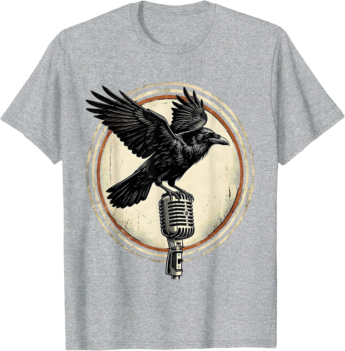 Men's Raven on Vintage Microphone Rock and Roll Graphic T-Shirt - Heather Grey