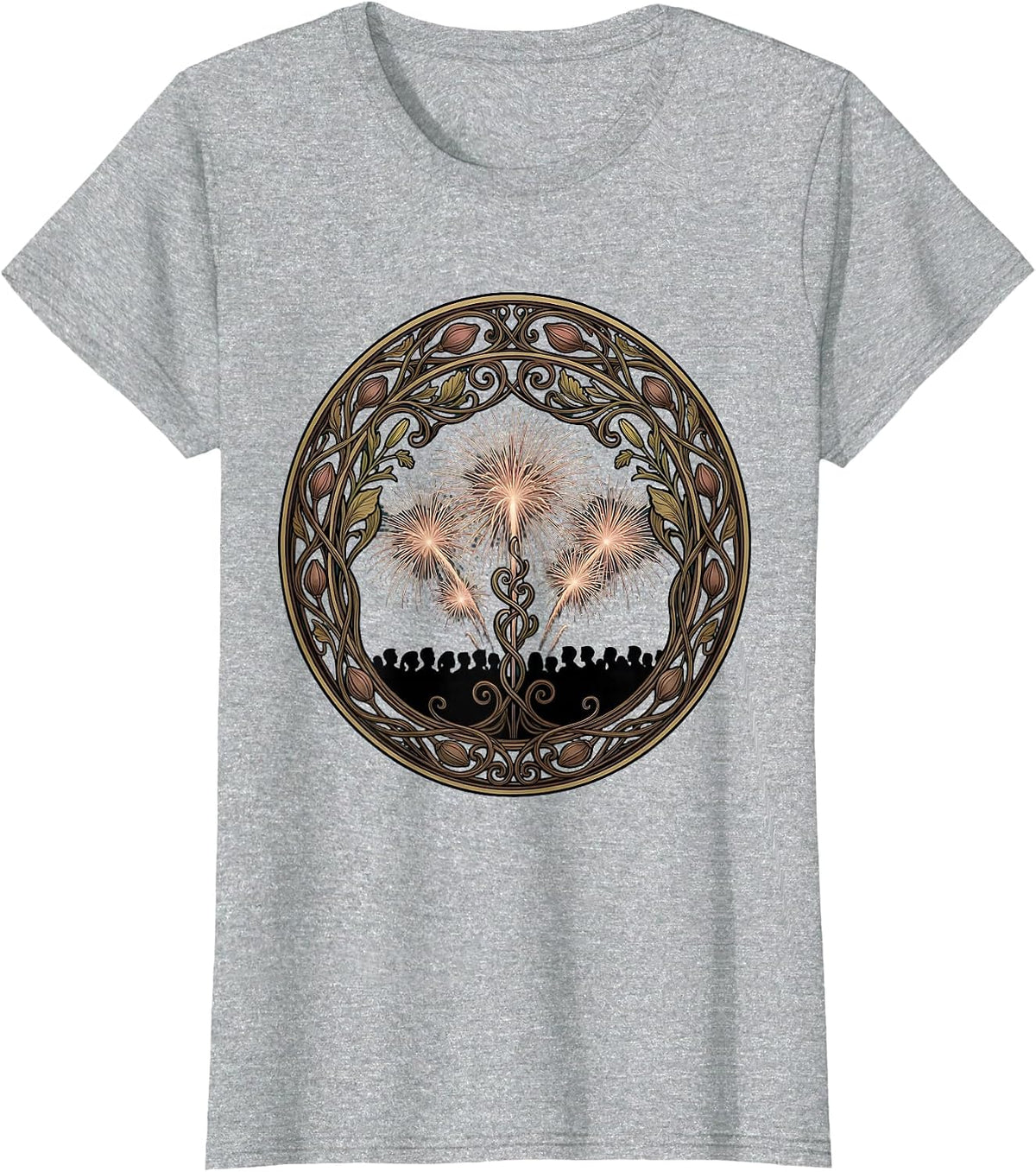 Women's Stadium Crowd Fireworks Celebration Silhouette T-Shirt - Heather Grey