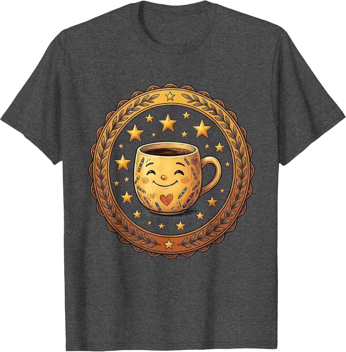 Kindergarten Teacher Coffee Mug Gold Stars Design T-Shirt - Dark Heather Grey