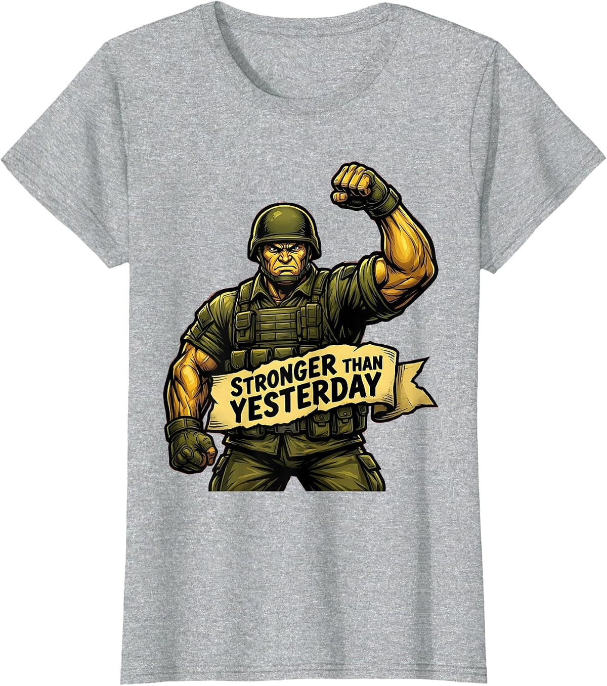 Stronger Than Yesterday Military Pride Design T-Shirt - Heather Grey