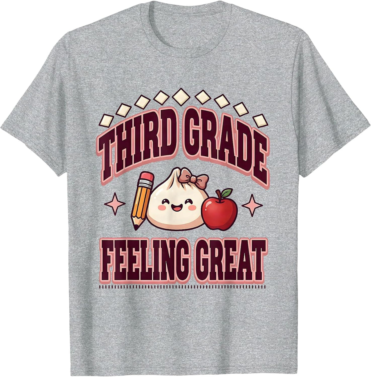 Men's Third Grade Feeling Great Kawaii Dumpling Back to School T-Shirt - Heather Grey