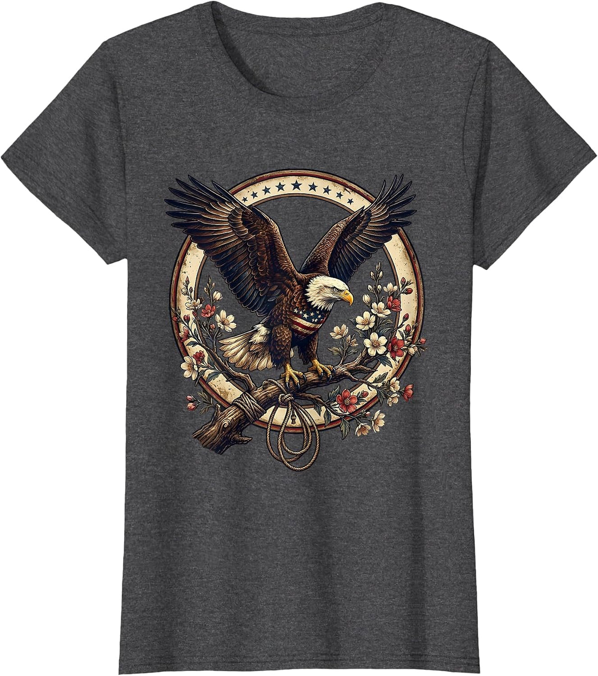 Women's Bald Eagle Perched on Flowering Branch T-Shirt - Dark Heather Grey