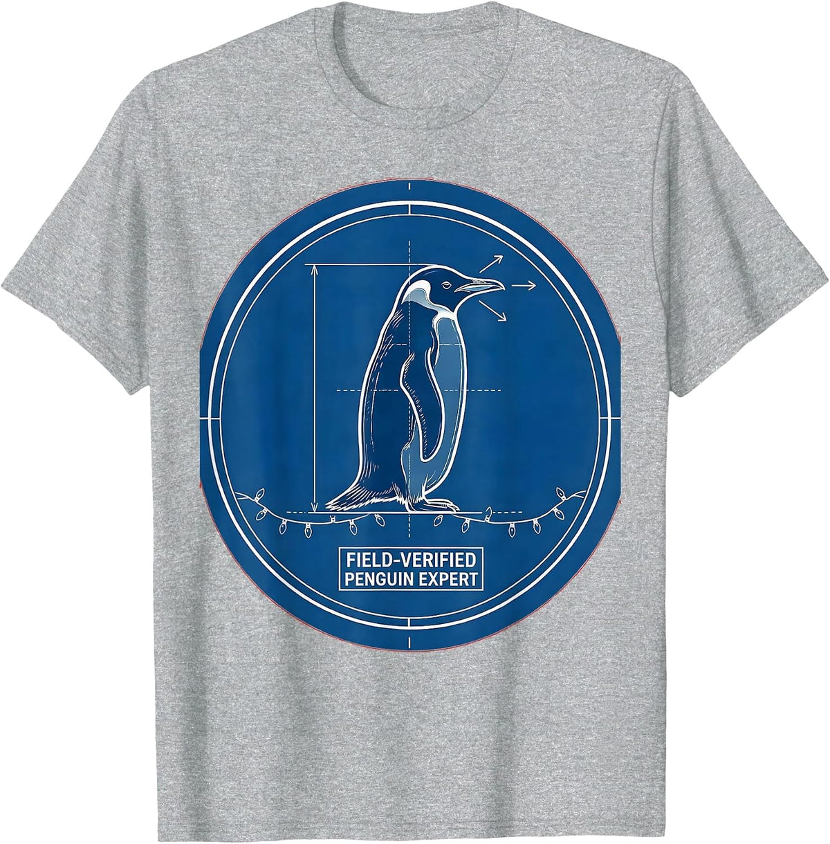 Men's Field-Verified Penguin Expert Technical Blueprint Christmas T-Shirt - Heather Grey