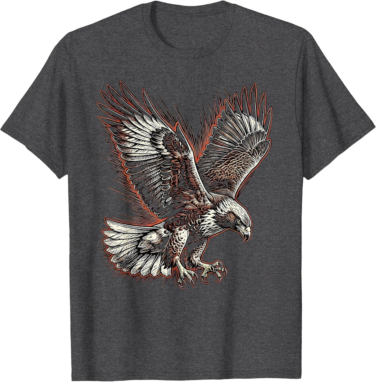 Japanese Hawk Diving Talons Extended Graphic T-Shirt - Dark Heather Grey