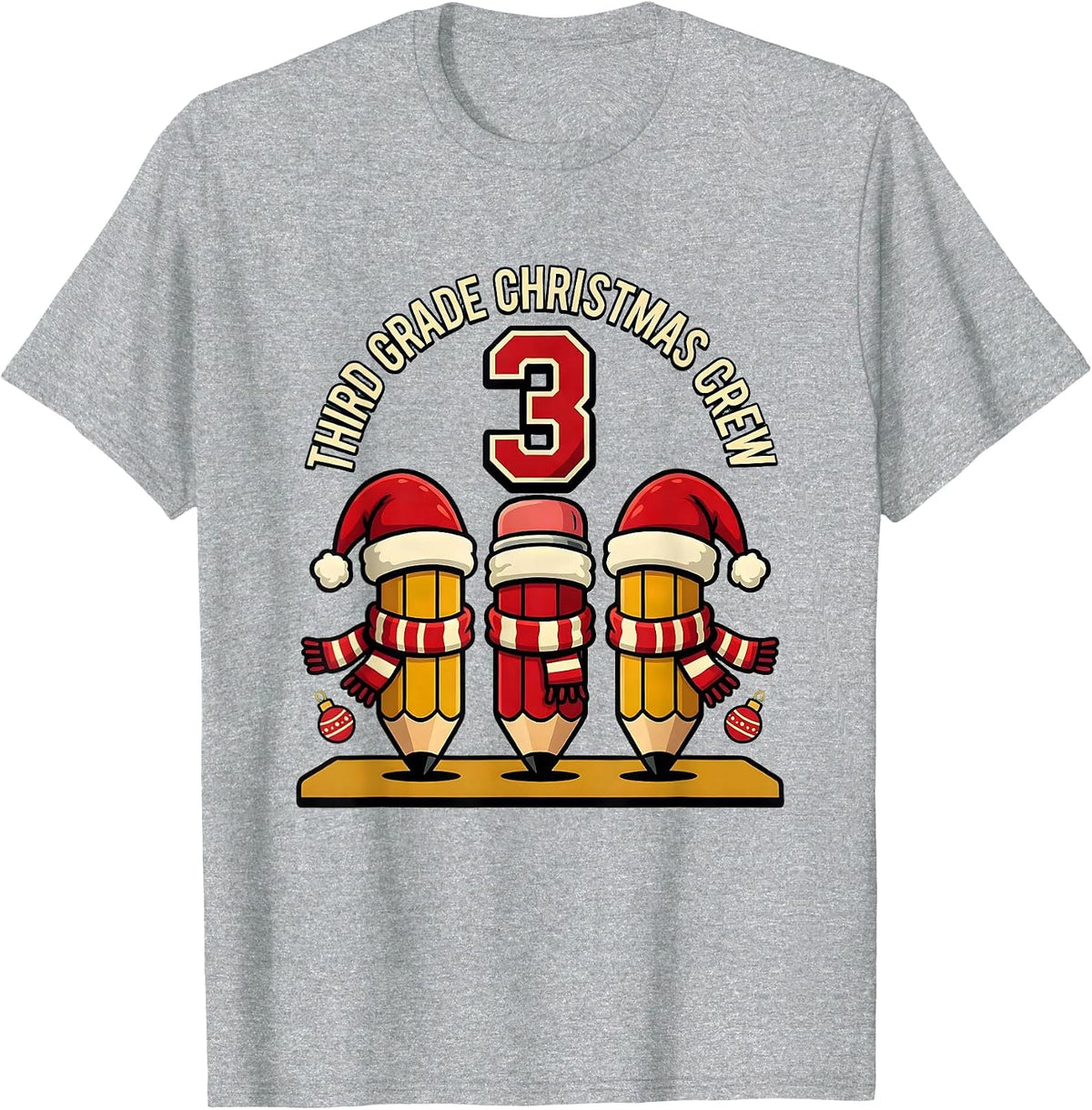Men's Third Grade Christmas Crew Funny Teacher Holiday Squad T-Shirt - Heather Grey