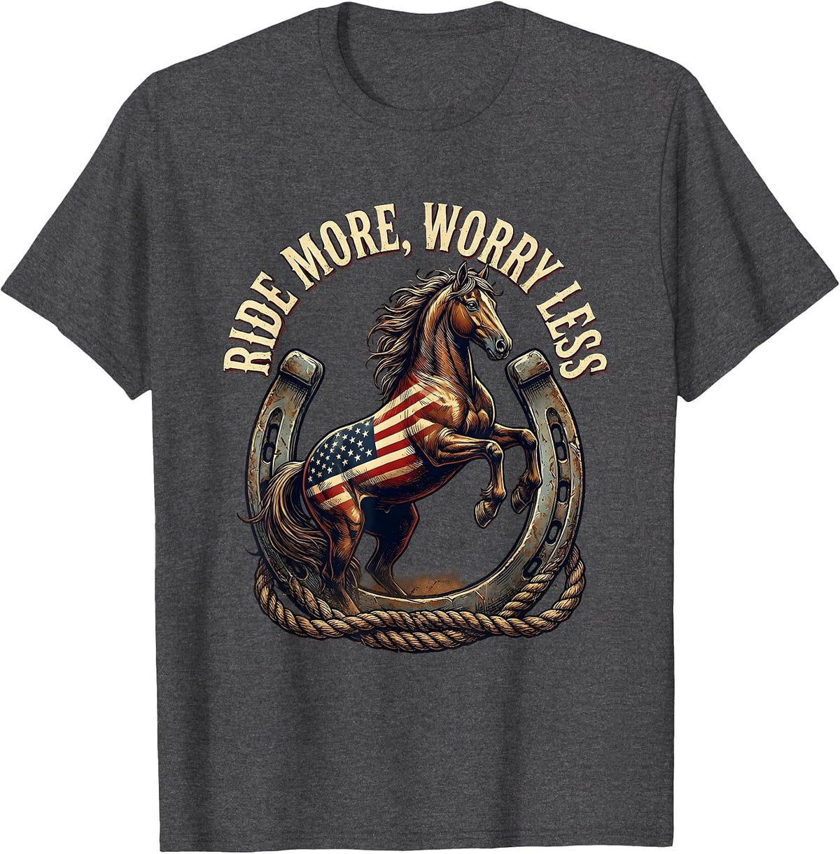 Ride More Worry Less Horse Lover Design T-Shirt - Dark Heather Grey