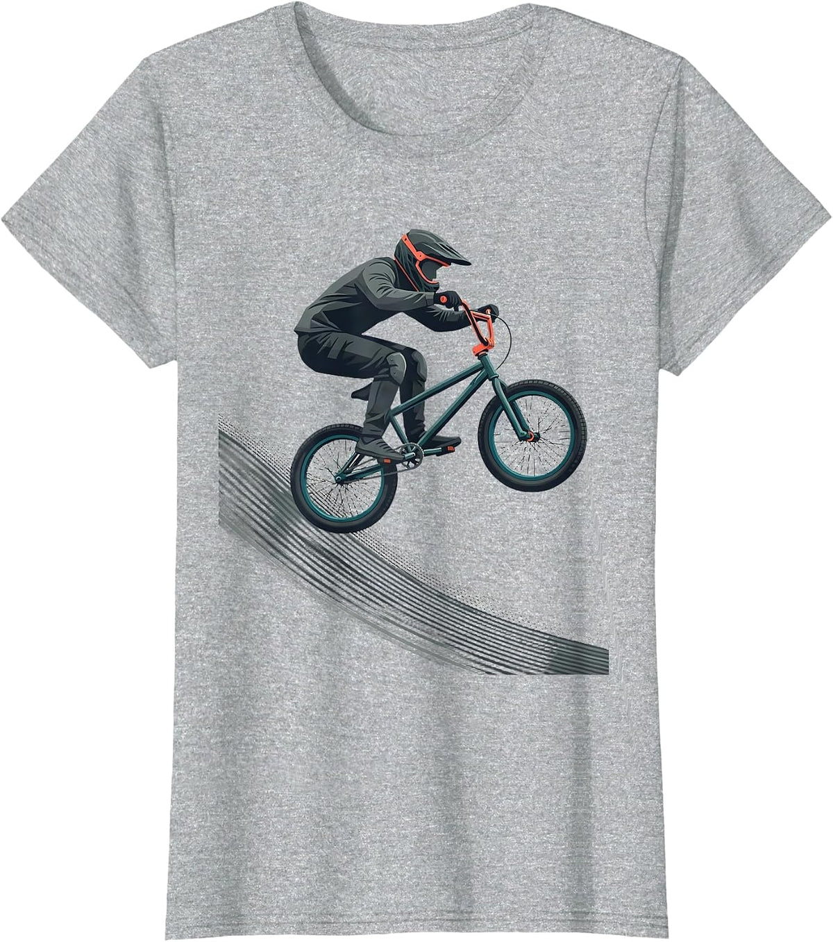 Women's BMX Rider Launching Gate Flat Vector Graphic T-Shirt - Heather Grey