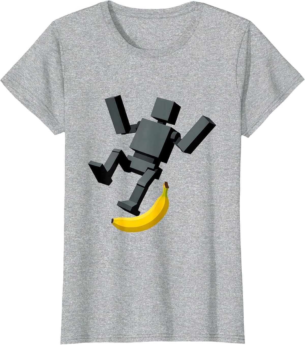 Banana Peel Robot Slip Funny Graphic Tee T-Shirt - Heather Grey