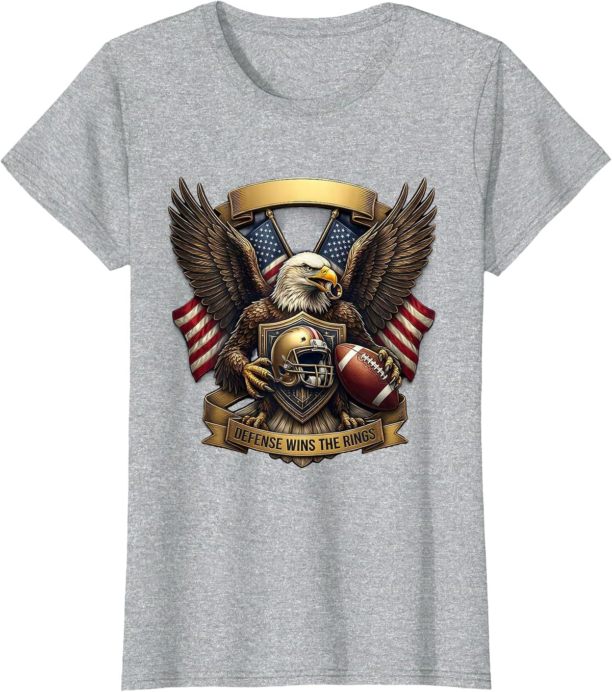 Women's Defense Wins The Rings Football Graphic Design T-Shirt - Heather Grey